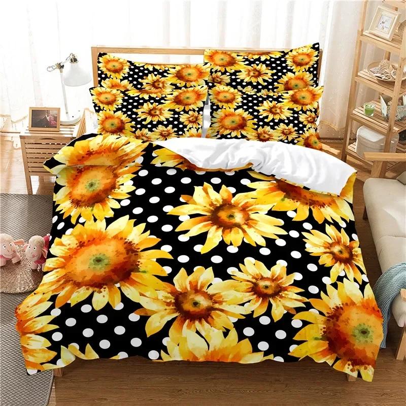3D Printed Flowers Sunflower Bedding Set Single Twin Double Queen King Cal King Size Bed Linen Set