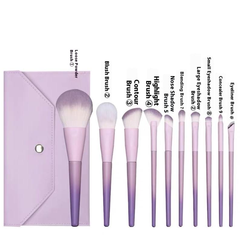 10 Pcs Purple Makeup Brush Set, Loose Powder Brush, Eye Shadow Brush, Full Set Of Beauty Tools Concealer Brush