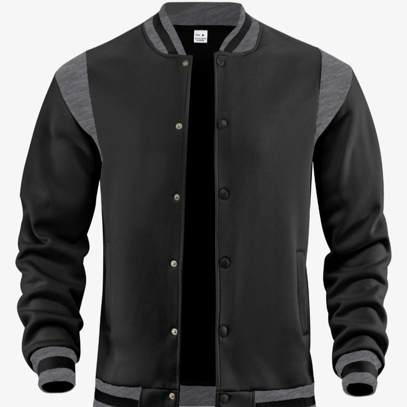 Casual Fashion Fleece Cardigan with Patchwork and Button-down Baseball Jacket Style S