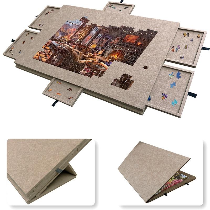 Large Folding Puzzle Table with Adjustable Stand and 6 Storage Drawers Portable Jigsaw Board Sorting Station Foldable Puzzle Pad