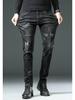Evropské pánské slim fit elastické vyšívané džíny - Trendy korejský styl černé kalhoty