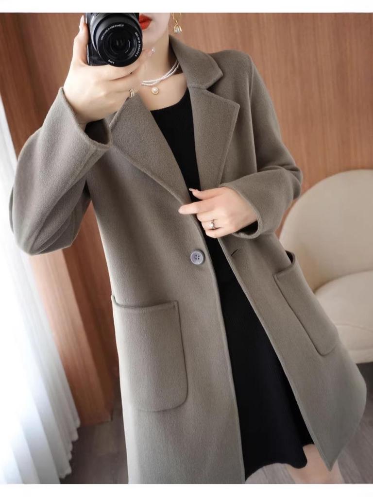 Cappotto Donna Mezzalunghezza Double-Sided in Cashmere, Collezione Autunno/Inverno 2025, Capospalla Puro Lana Taglie Petite & Plus