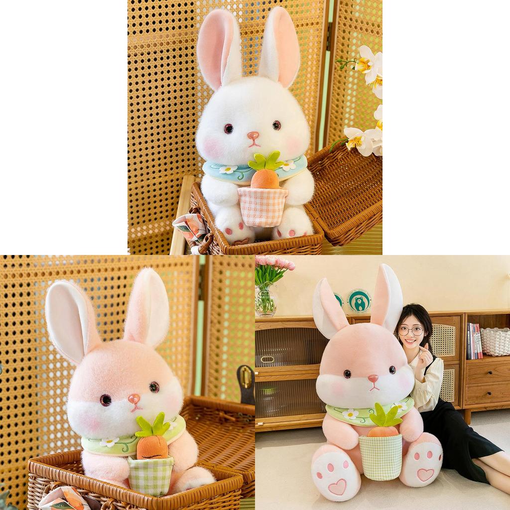 Cute White Bunny Plush Toy Soft Stuffed Animal Doll For Girls