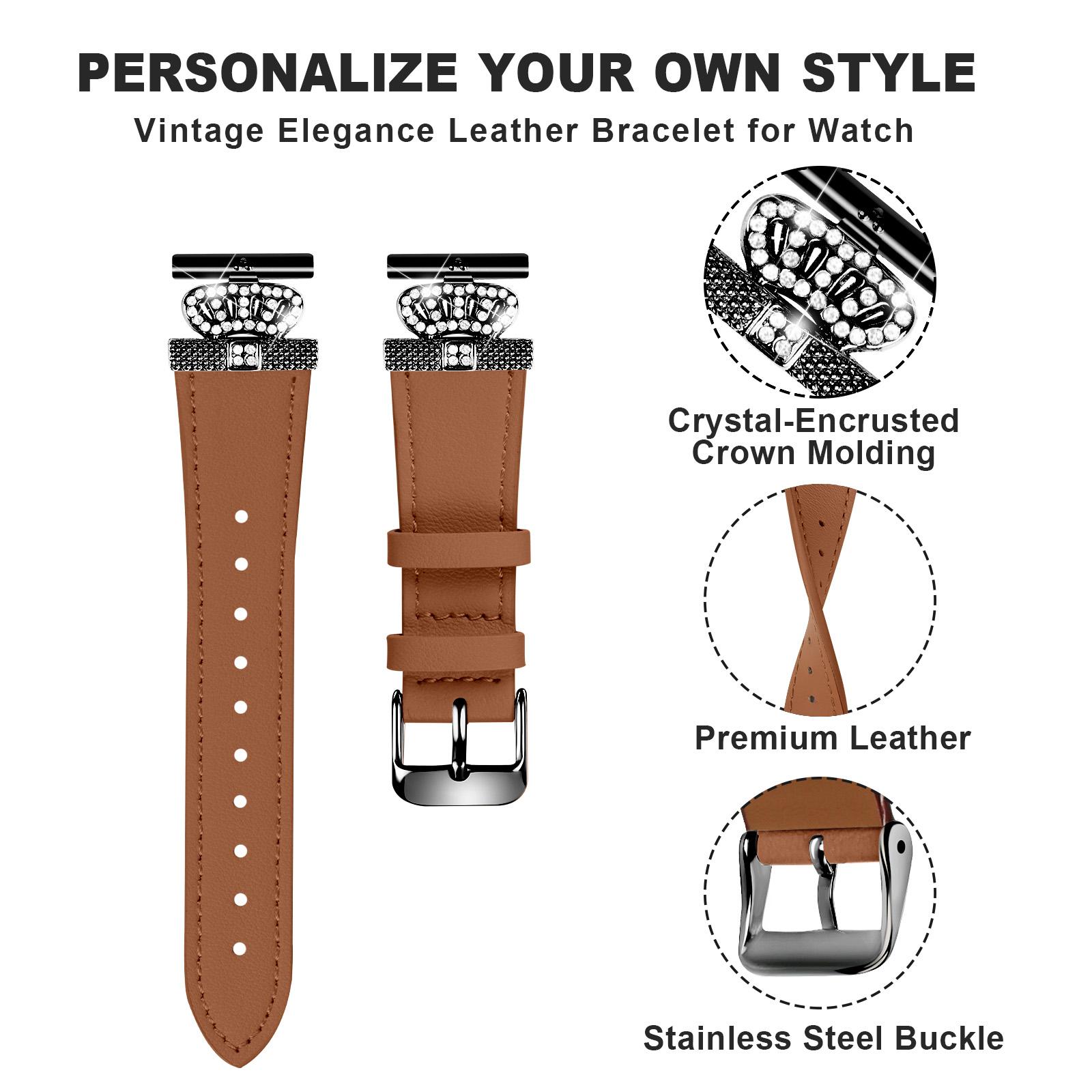 

For Garmin Forerunner 245/245 Music Cowhide Band Crown Design Watch Strap with Black Buckle Black