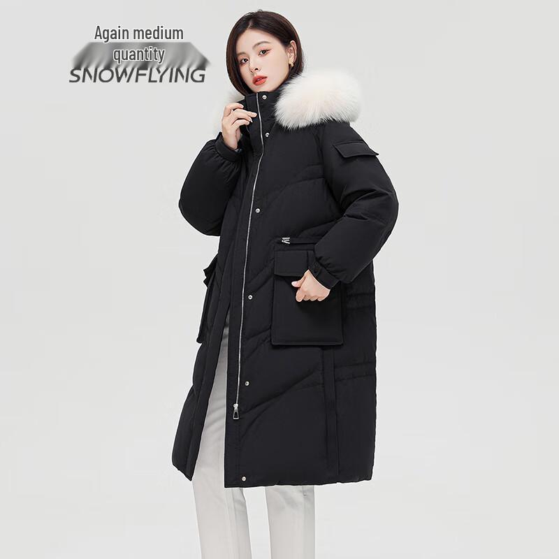 SNOWFLYING Women's Fox Fur Collar Mid-length Down Jacket