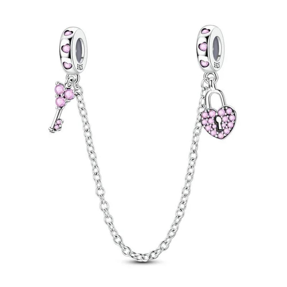 Charms Lucchetto Chiave in Argento 925 Ciondoli a Forma di Cuore per Bracciale Gioielli Fai da Te Regalo
