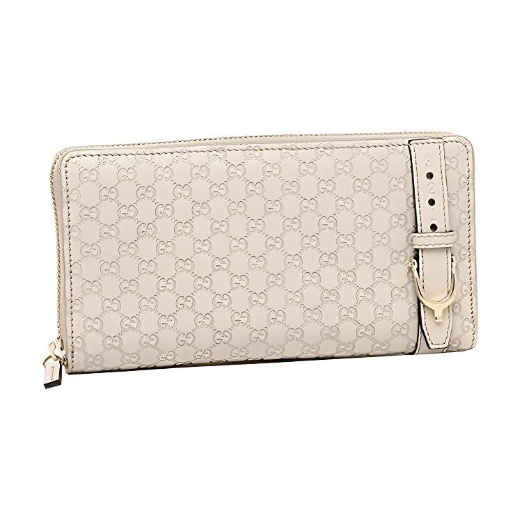 Gucci GG Embossed Horsebit Zip Around Wallet, Off-White Leather with Silver Hardware, Women's Long Wallet for Daily Use 309758-BMJ1G-9022