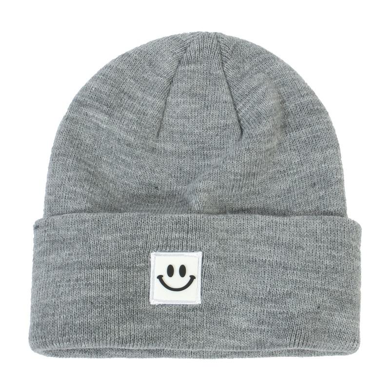 Smiling Face Label Hat Women's Solid Color Knitted Hat Outdoor Leisure Baita Warm Woolen Hat Men's Winter Hat