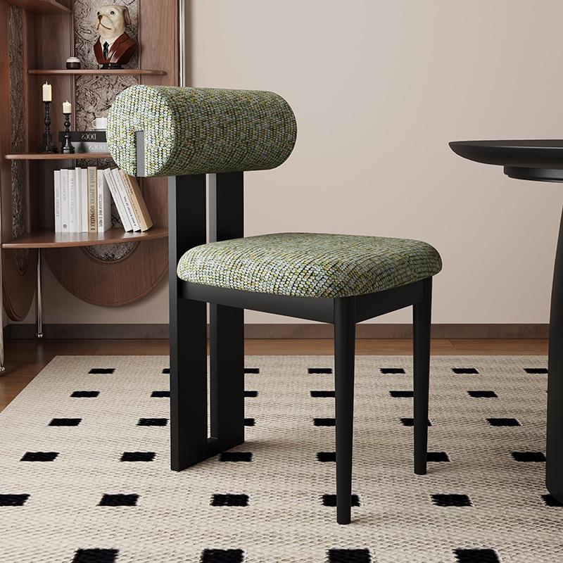 Nordic Solid Wood Dining Chair with Upholstered Soft Backrest - Cotton & Linen Fabric, Designer Style for Home or Cafe Use