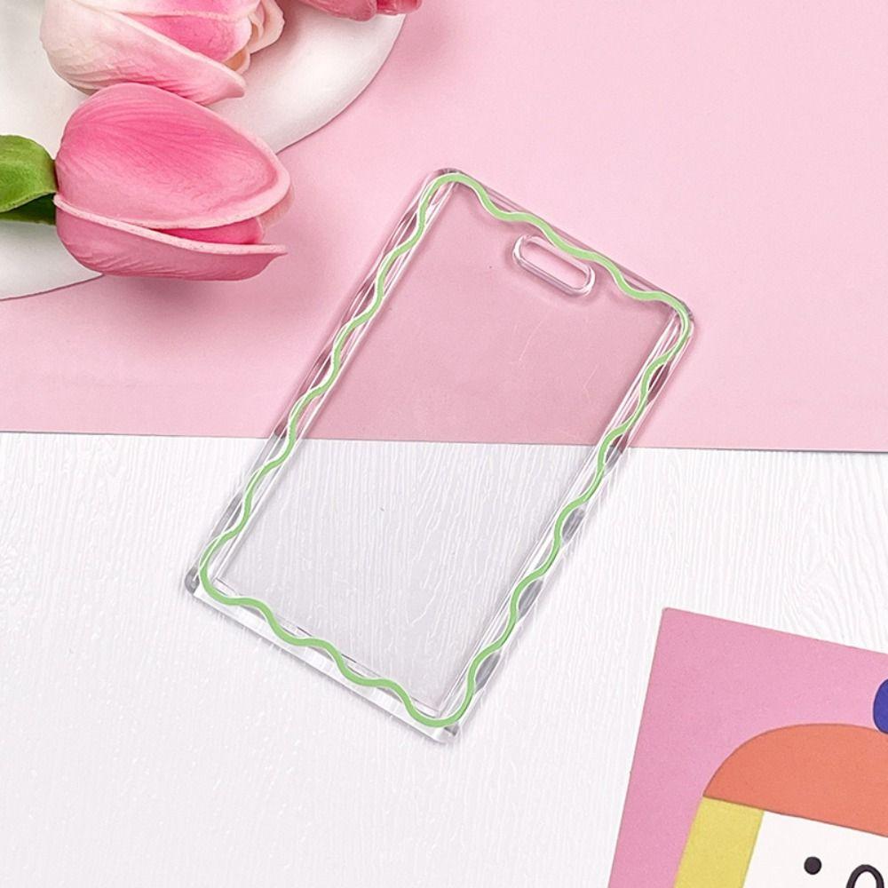 Stripe Transparent Card Holder Acrylic Students Bus Card Cover Durable Card Case Keyring  Student