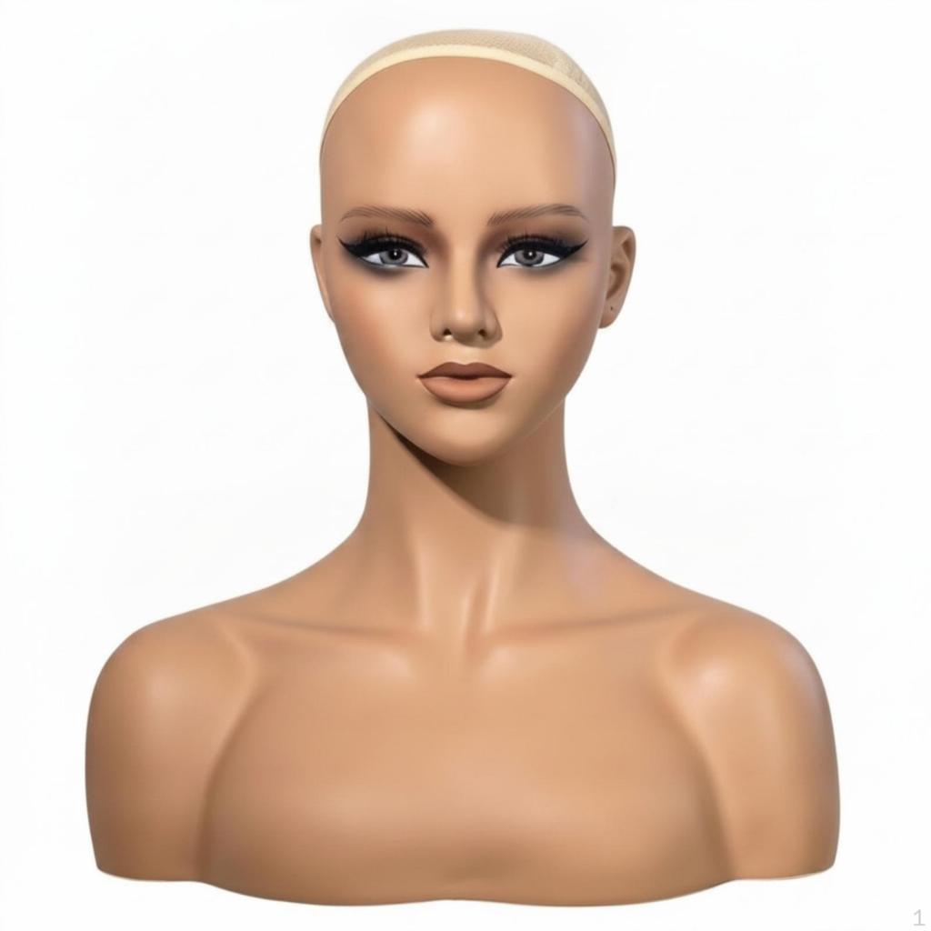 Mannequin Head with Shoulders Realistic Female Bust Bald Hairpiece