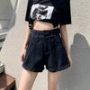 Comfortable Skinny Fashionable and Versatile Shorts Female Summer Thin Section A Word Pants Loose Super High Waist Black Jeans Rolled Wide Leg Pants
