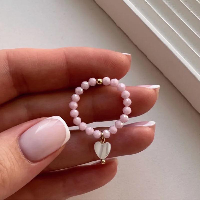 

Vintage Originality String of Beads Elastic Cord Heart Shape Shell Pendant Round Elastic Bead Rings Jewelry Gifts Accessories