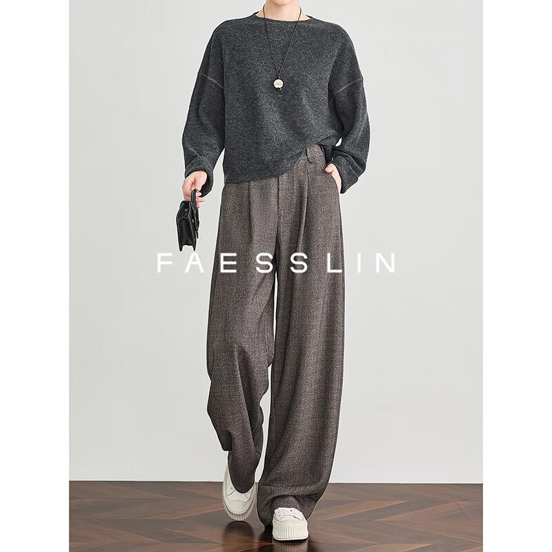 FAESSLIN Women's High-Waist Plaid Wide-Leg Suit Pants