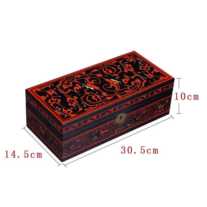 Vintage Chinese Lacquer Jewelry Box Han Pattern Classical Wooden Gift Box Luxury Storage
