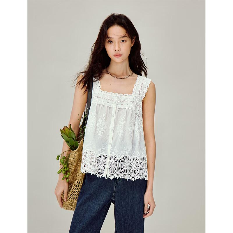 INMAN Women's Lace Embroidery Sleeveless Babydoll Blouse