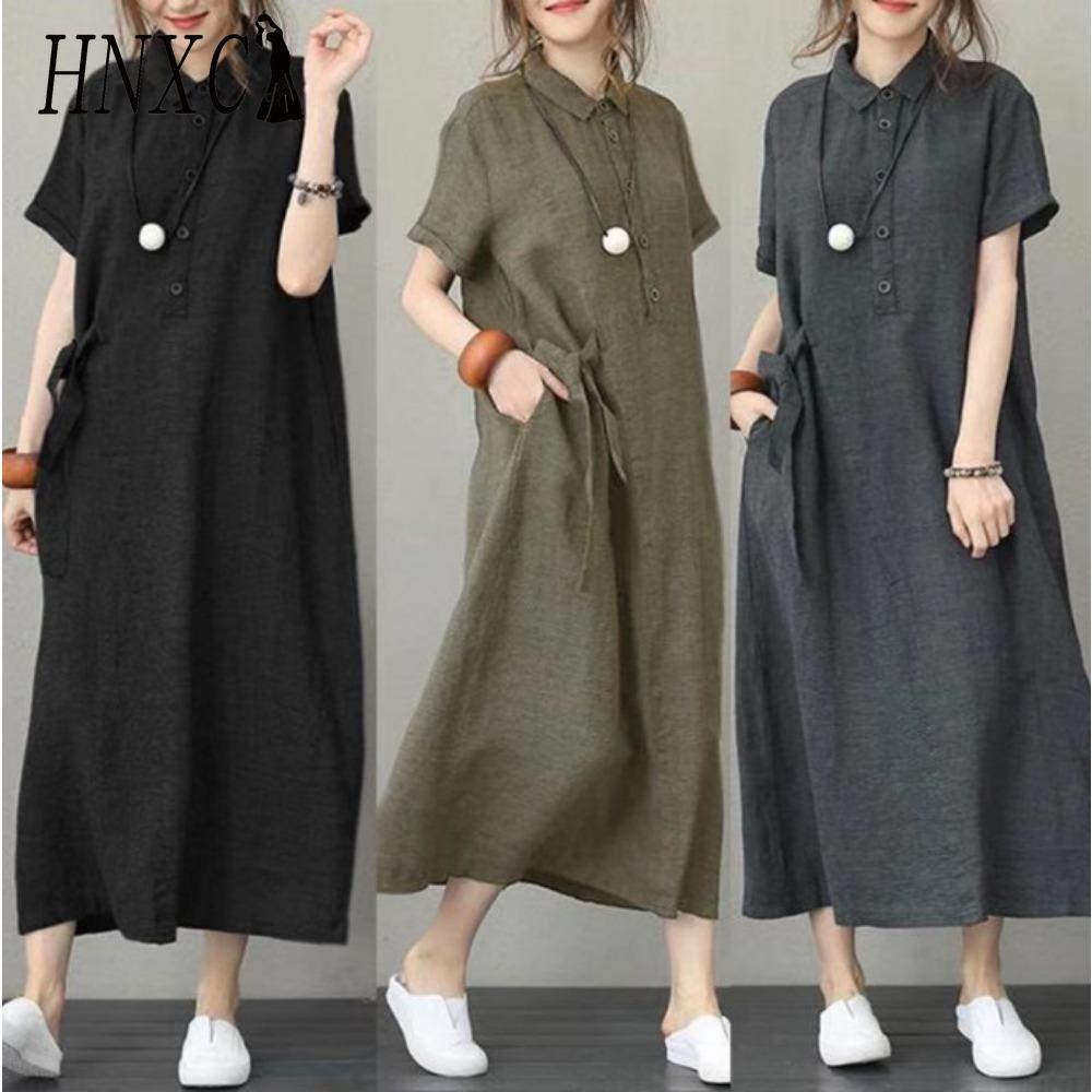 

HNXC Women s Loose Floor-length Dress T-shirt Type Casual Dresses XXXXXL сірий