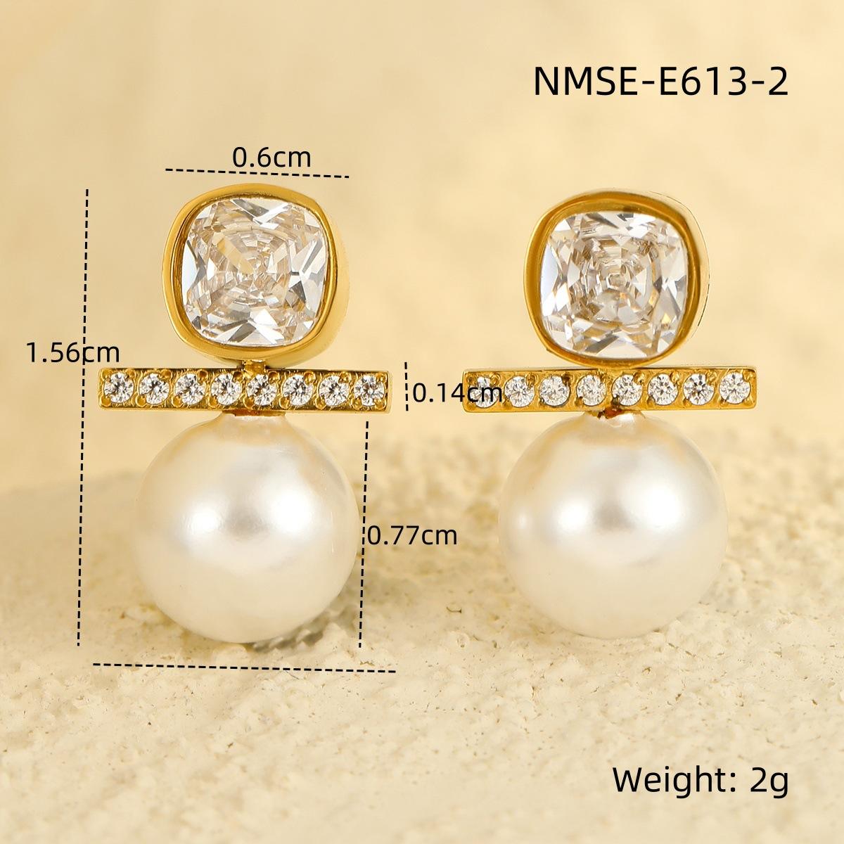 GEMCHIC Women s Vintage Elegant Pearl Square Micro-Set Zircon Stainless Steel Stud Earrings