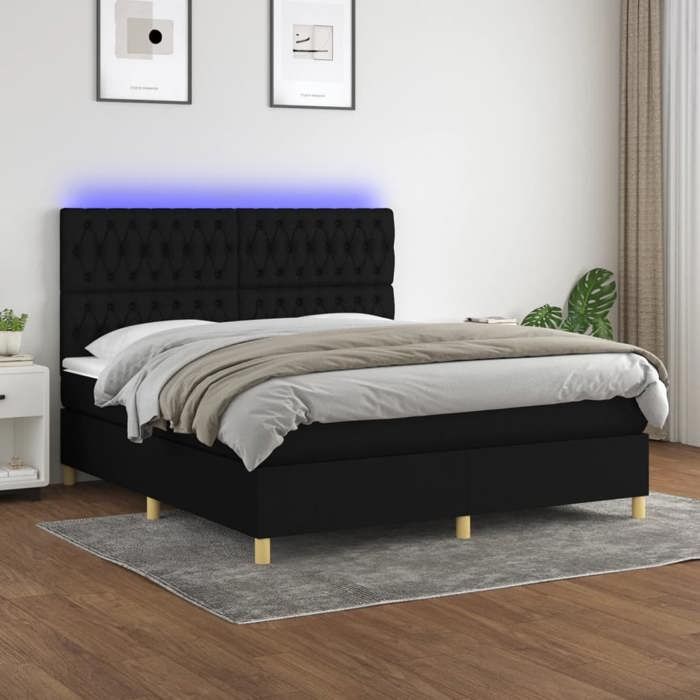 Maison Exclusive - Sommier à lattes de lit et matelas et LED Noir 180x200 cm Tissu