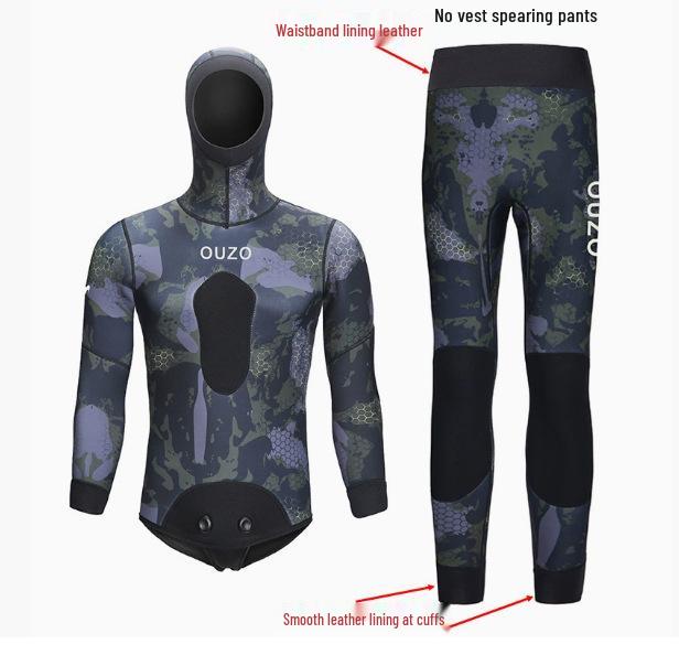In-Stock Men's 1.5mm Two-Piece Hooded Spearfishing Wetsuit for Cold-Proof Freediving, Swimming, Surfing, and Diving