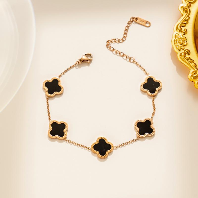 

Браслет из титановой стали Счастливый четырехлистный клевер , в корейском стиле, розовое золото 18 карат, не тускнеющая бижутерия