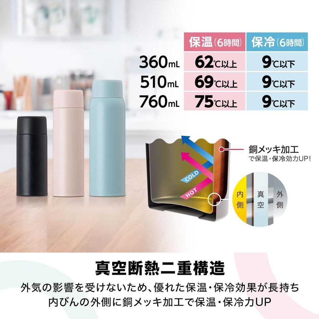 Atlas Water Bottle 760ml Vacuum Insulated Stainless Steel Lightweight Screw Bottle Mug Bottle with Ice Stopper Wide Mouth Easy to Wash Switch Mug Ice