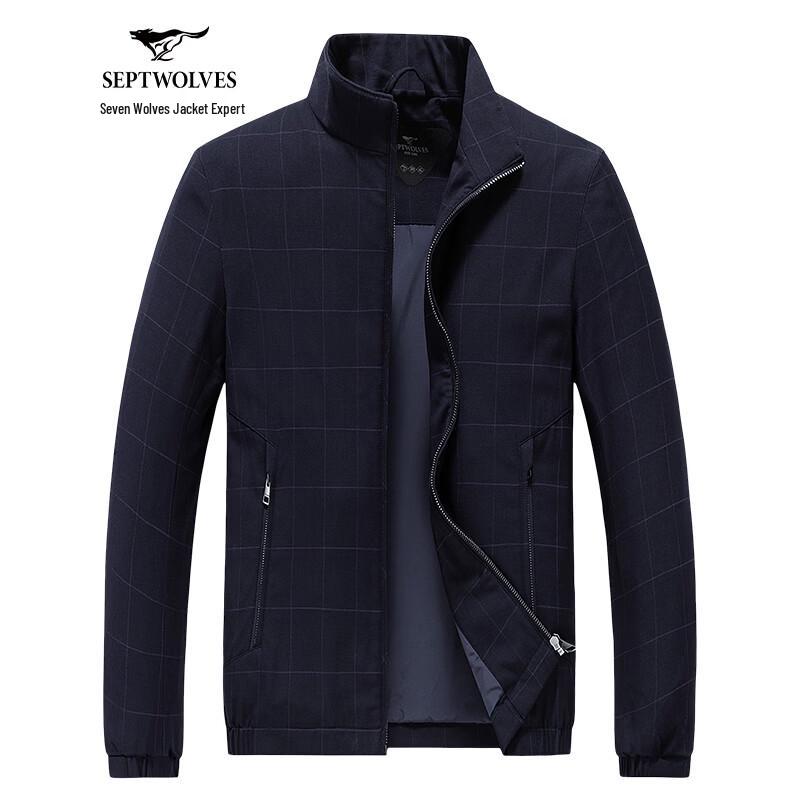 Septwolves Men s Classic Plaid Stand Collar Casual Jacket 2XL (180)