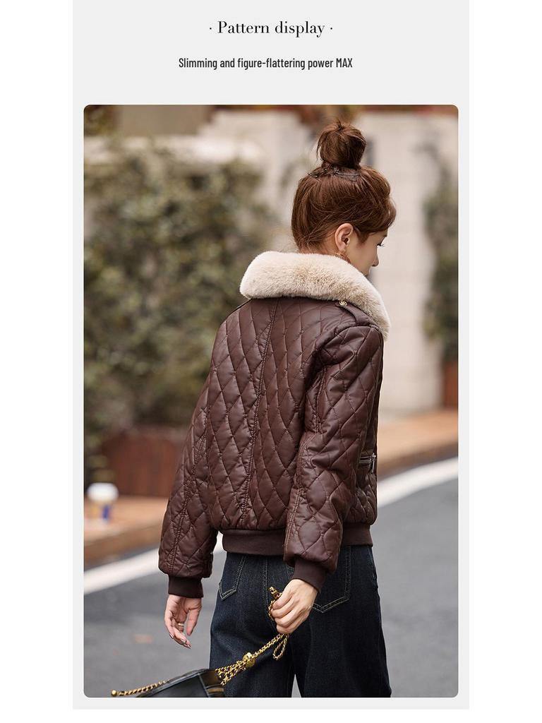 Winter Women's Korean Fashion PU Leather Coat with Fleece Lining and Fur Collar - Style WA8211