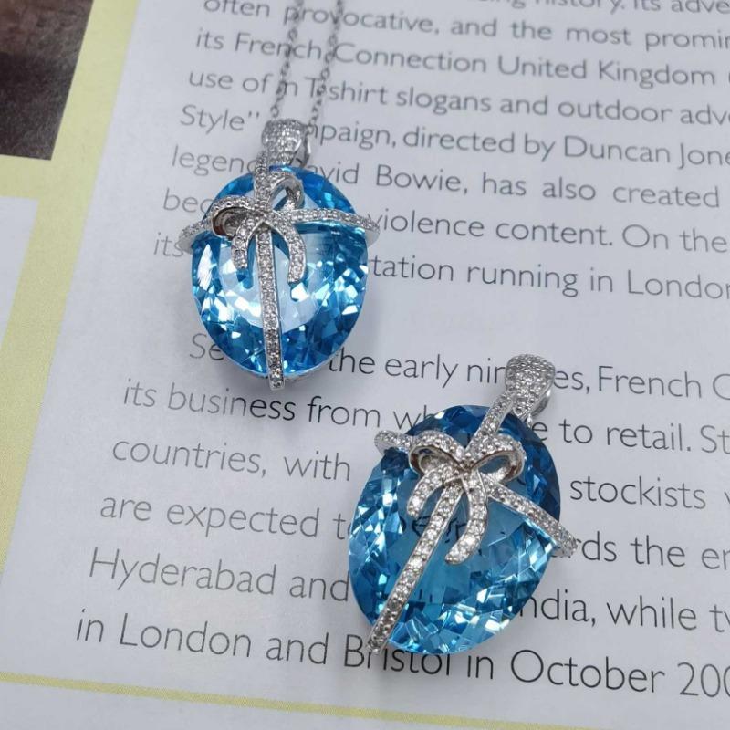 Přívěsek SACEGEMS 15*20mm Přírodní švýcarský modrý Topaz Přívěsek 925Sterling Silver Náhrdelník pro ženy Každodenní párty Jemný šperkový dárek