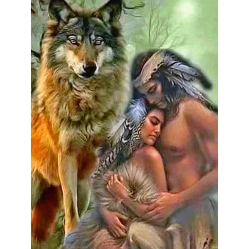 New 5D DIY Diamond Painting Tribe Diamond Embroidery Wolf Cross Stitch Full Round Drill Crafts Home Decor Manual Art Gift