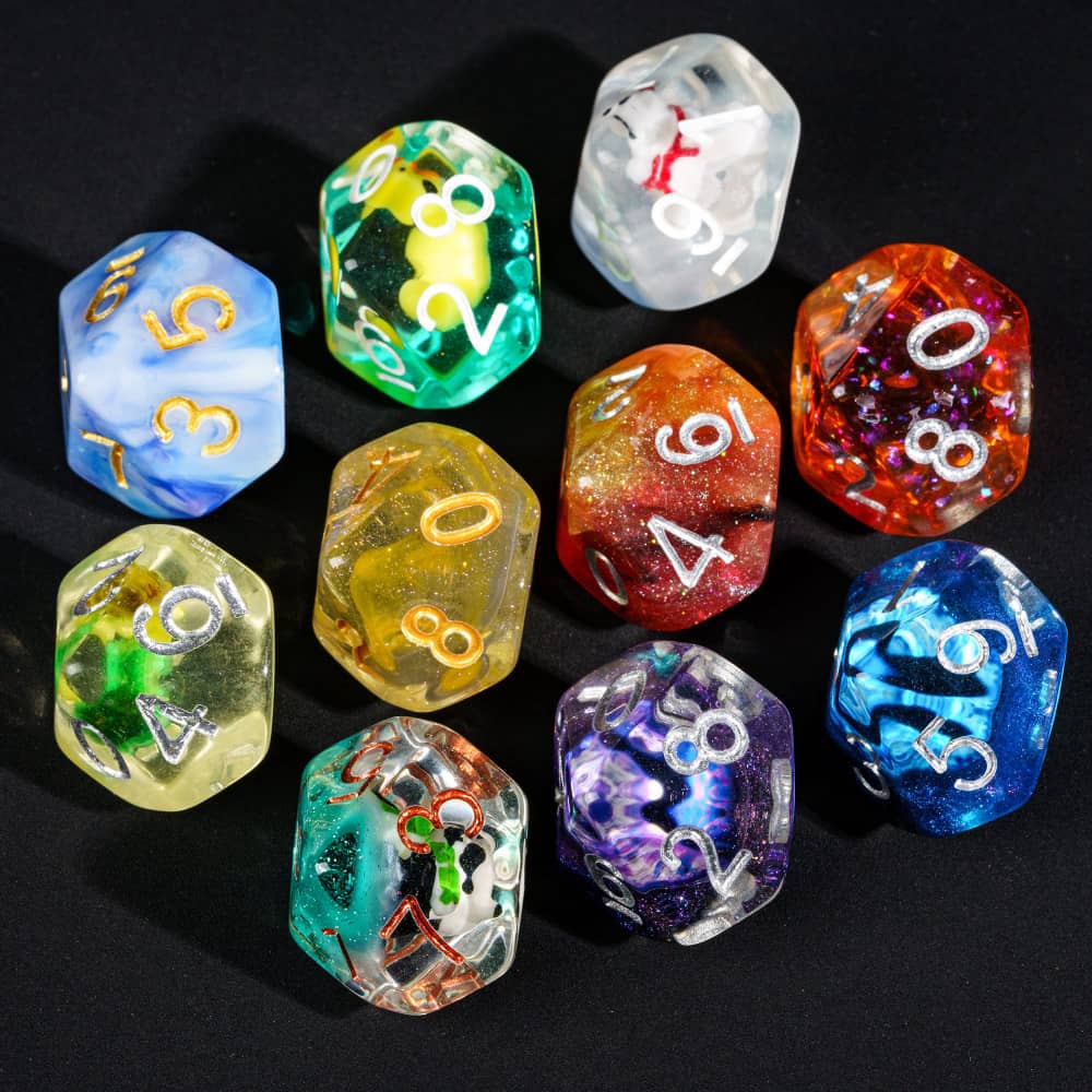 Bulk 10Pcs/Set DND Dice Random Color D4 D6 D8 D10 D% D12 D20 Resin Polyhedral Dice Set for D&D Role Playing Board Games TRPG