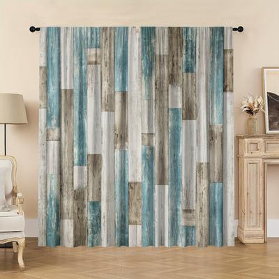 2pc Home Decor Curtains Wood Floor Printed European Style Decor, Modern Printed Curtain Rod Pocket,For Kitchen Living Room