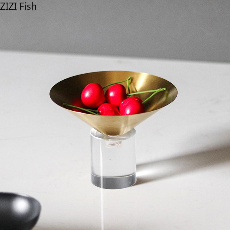 Golden Fruit Bowl Glass Base Creative Storage Tray Dessert Plate Fruits Plate Living Room Coffee Table Household Fruit Tray