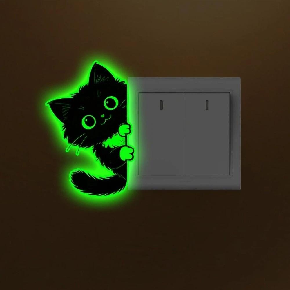 Self-Adhesive Luminous Cat Wall Decals PVC Cat Switch Stickers Glowing Cat Stickers  Living Room