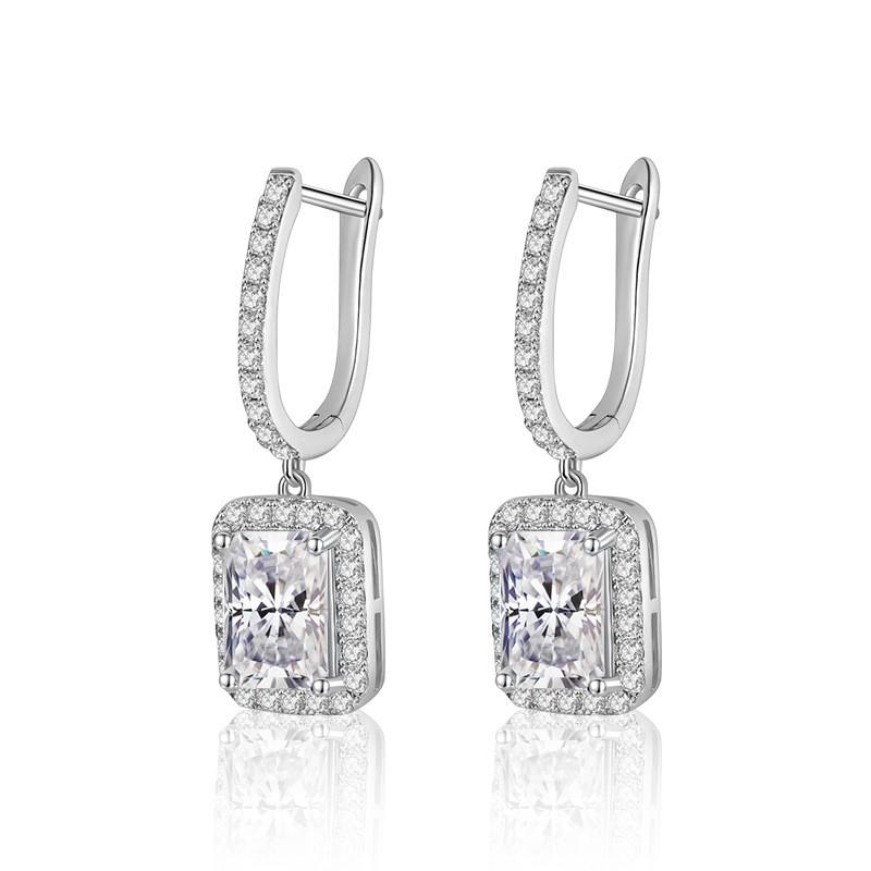 Moissanite Earrings Women Radiant Cut Studs With Geometric Square Design Sterling Hypoallergenic Jewelry