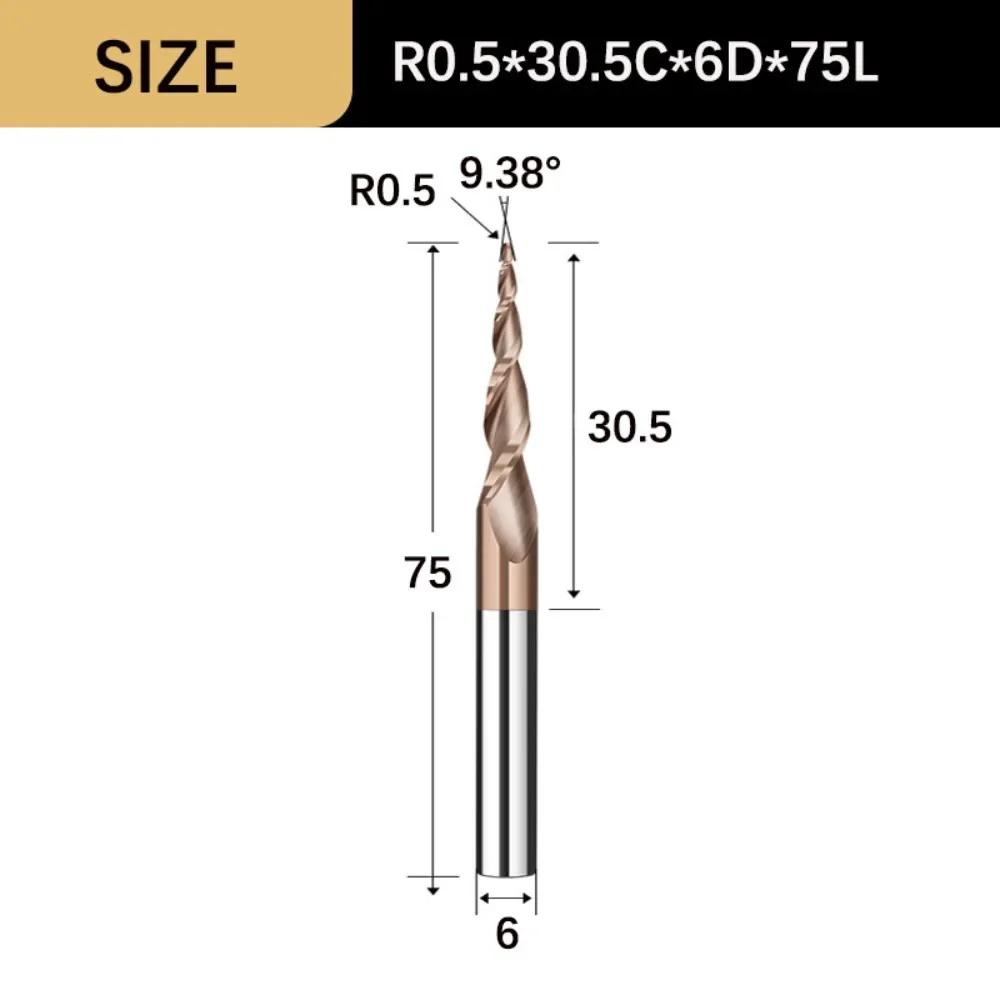 Durable Wood Milling Solid Carbide Tapered Ball Nose End Mill Tapered Ball Nose Spiral CNC Carving Bit Engraving Router Bits