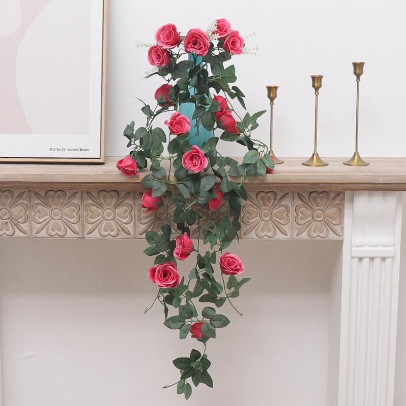 105cm Artificial Flowers Roses Rattan Fake Plants Vine Decoration Wall Hanging Home Decor Arch Accessories Wedding Room Wreath