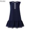 ZANZEA Women Casual Round Neck Loose Sleeveless Dress