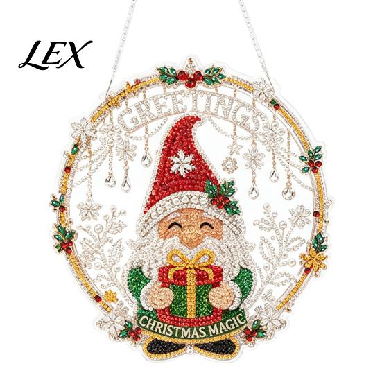 Festive Tree Ornament Crafting Christmas Rhinestone Painting Suncatcher Kit, DIY Faux Pearl Art Xmas Crafts for Adults Beginner, Acrylic Decorative
