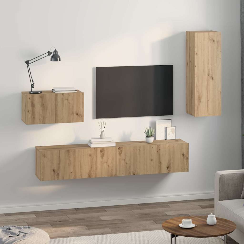 Wall Mounted TV Cabinet 4 pcs Artisan Oak Particleboard