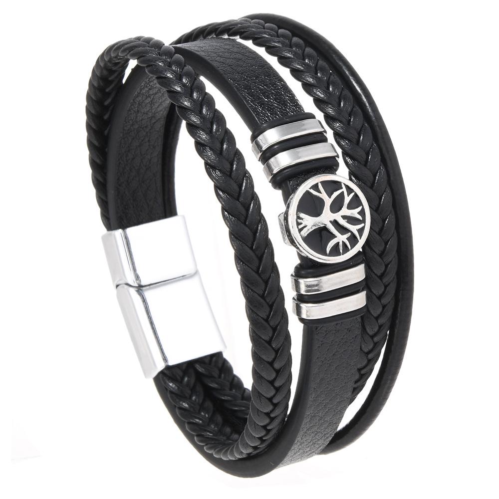 Мужской браслет Древо Жизни: Европейский и американский ретро-стиль, универсальный, многослойный, ручной работы. чёрный