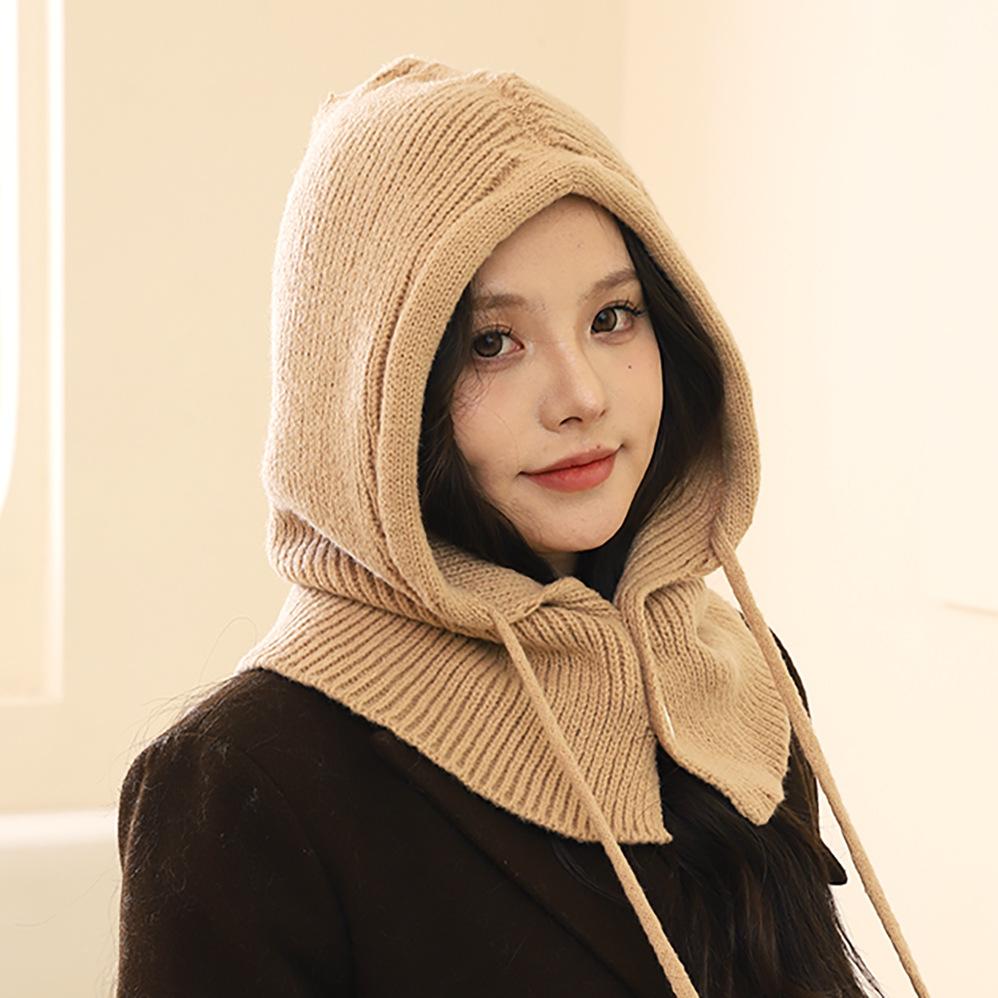Korean Balaclava hat women's winter warm hat scarf integrated couple's ear protection wool knitted hat