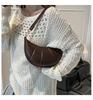 Solid Color Croissant Casual Embossed Shoulder Bag - 2025 Trend Autumn/Winter Fashion