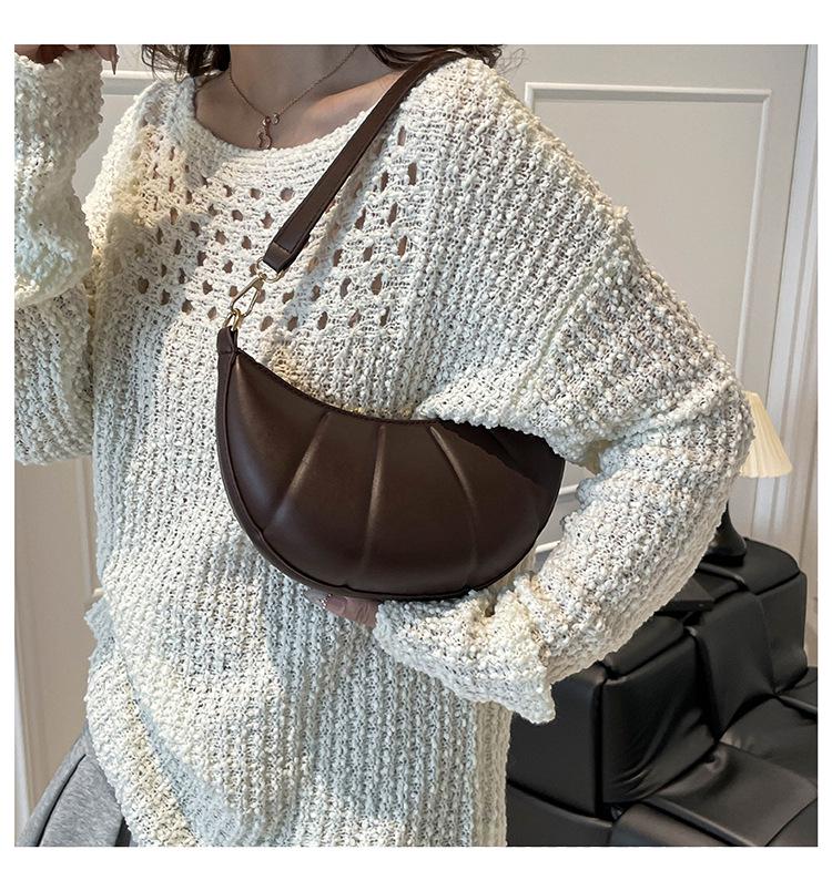 Solid Color Croissant Casual Embossed Shoulder Bag - 2025 Trend Autumn/Winter Fashion