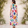 Women Plus Size Keyhole Neck Sleeveless Floral Print A Line White Long Dress