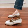 Fashion Square Heel Single Shoes Women's Autumn New Square Toe Shallow Mouth Crystal Strip Non-slip Block Heel Shoes