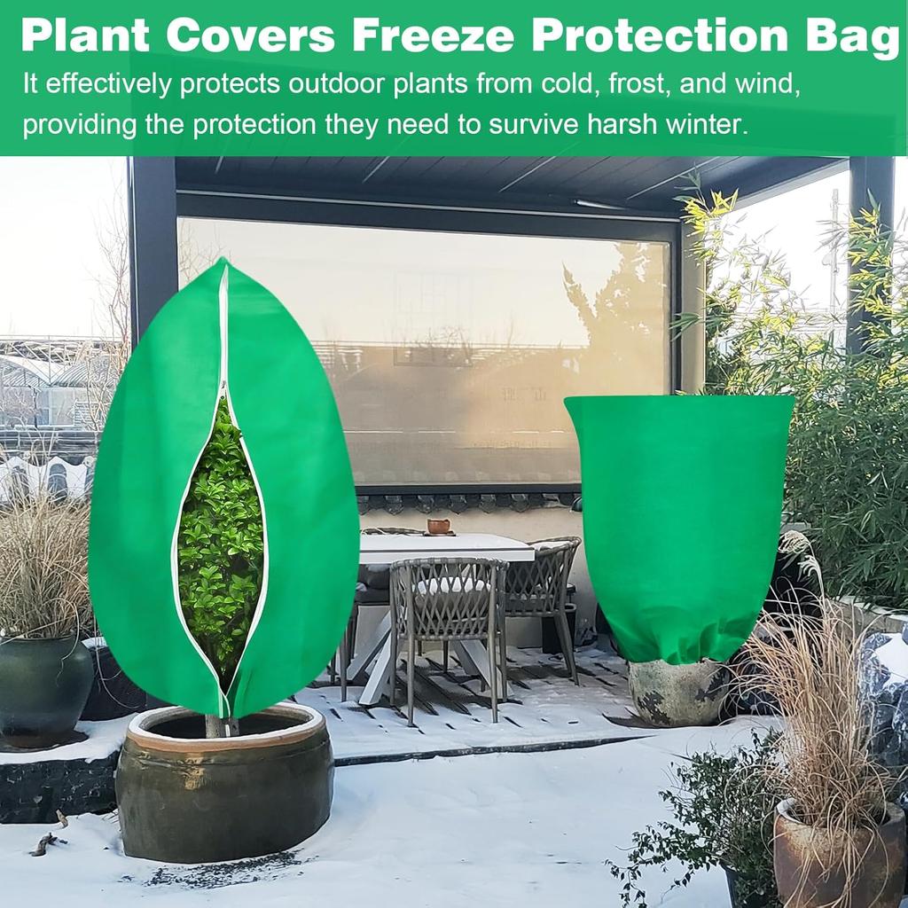 4 Pack Plant Covers Freeze Protection, 31.5" x 47.3" Large Frost Cloths Blankets with Zipper Drawstring, Shrub Jackets Tree Covers for Winter Outdoor