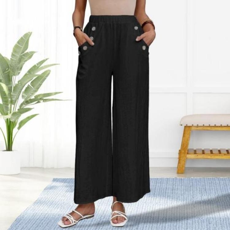 Wide Leg Pants Women Casual Solid Color Long Trousers with Pockets Loose Fit High Waist Daily Wear Elastic Waist