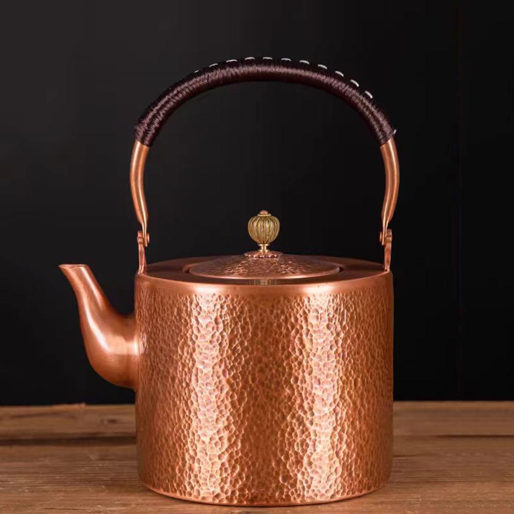 2L, Pure Copper Tea Kettle, Handmade Red Copper Pot, Large Capacity Uncoated Copper Teapot, Vintage Boiling Kettle, Home Tea Set
