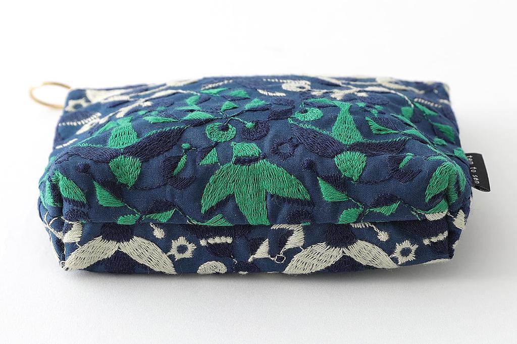 DDintex Ten to Sen Basic Pouch, Bird, Navy, 15 x 10.5 x 4.5cm [Dot and Line Embroidery Fabric]
